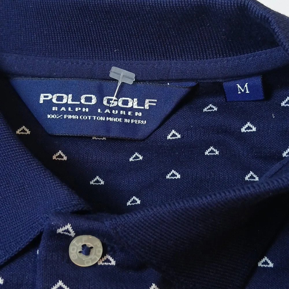Polo‎ Golf Ralph Lauren Shirt Mens M Navy Blue Geometric AOP Pima Cotton Polo